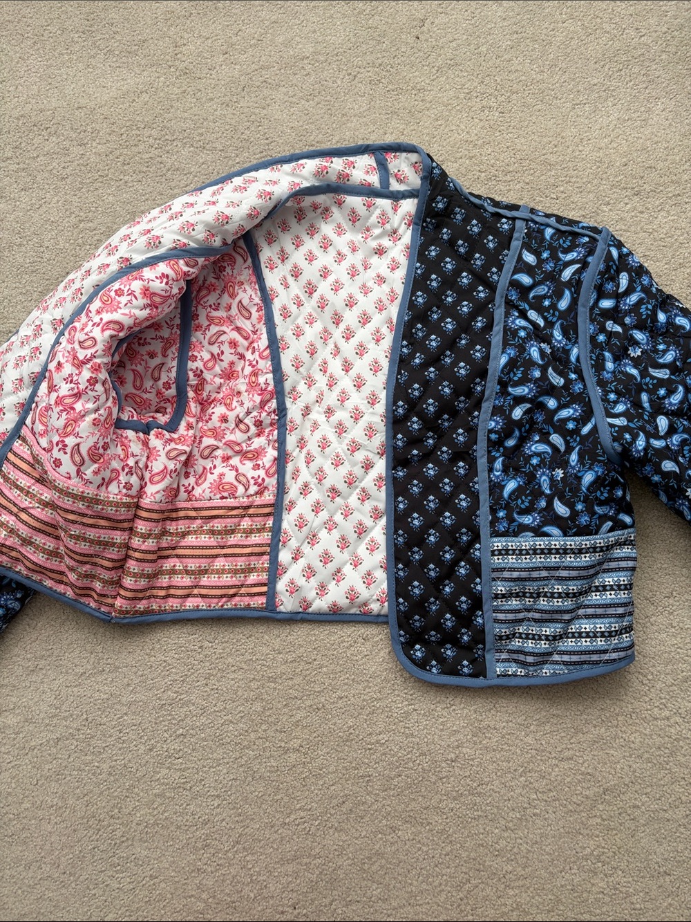 Reversable Quilted Floral Cropped Jacket - Pink and blue ? small or medium ?